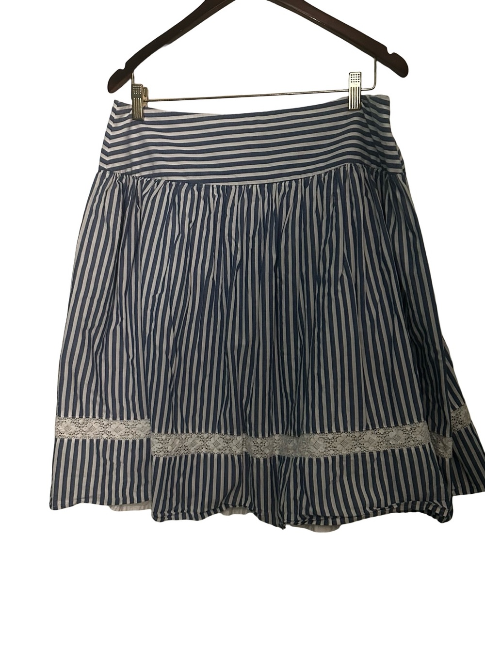 American Living Navy and White Striped Circle Skirt with Lace Trim